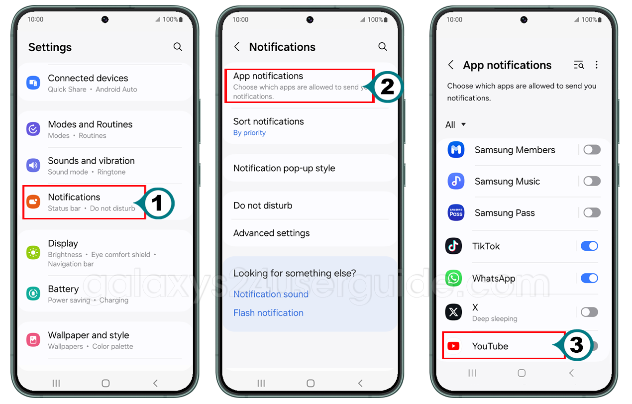 set notifications for specific apps